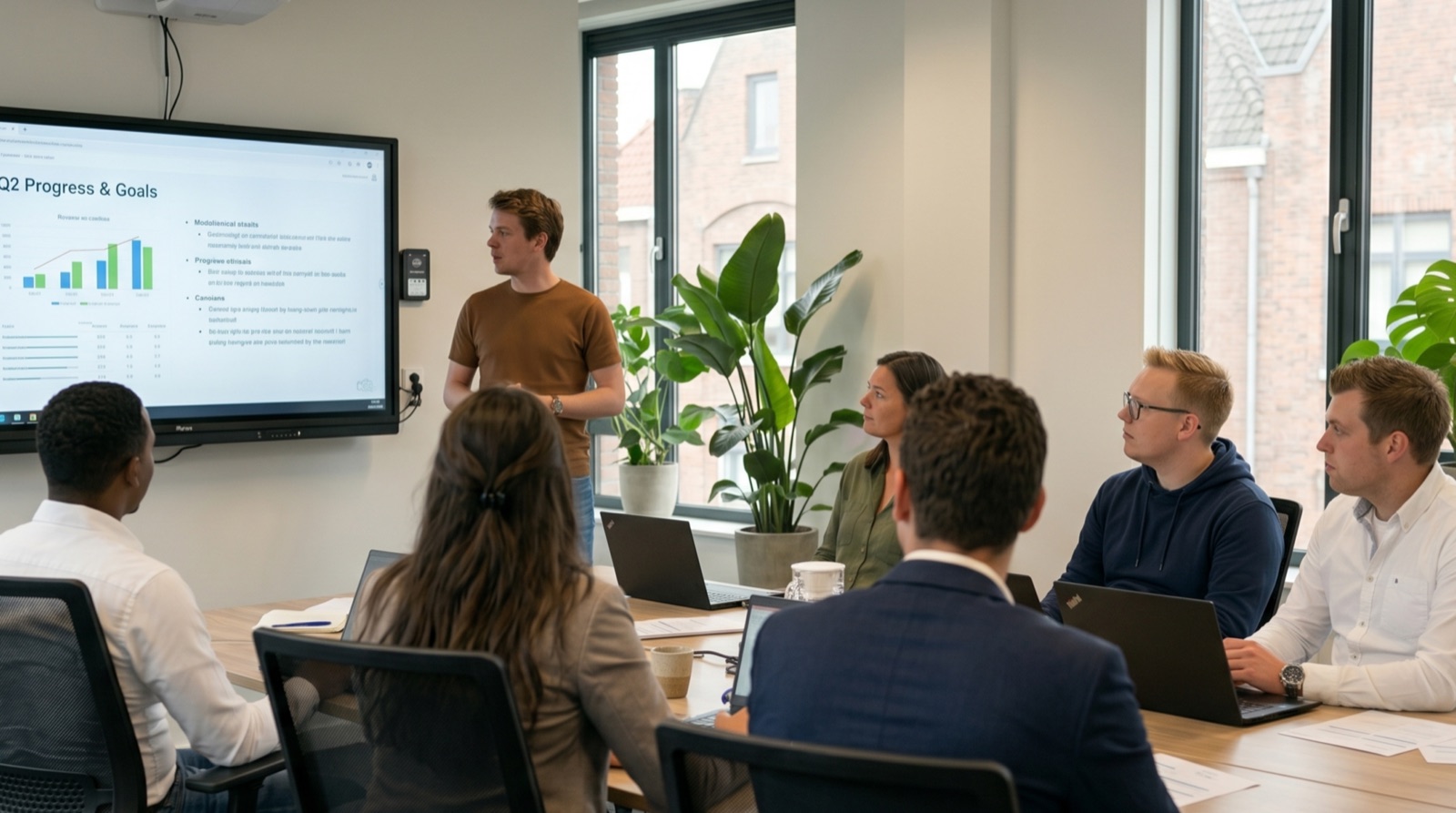 Het team van Hostingway in intern overleg op kantoor